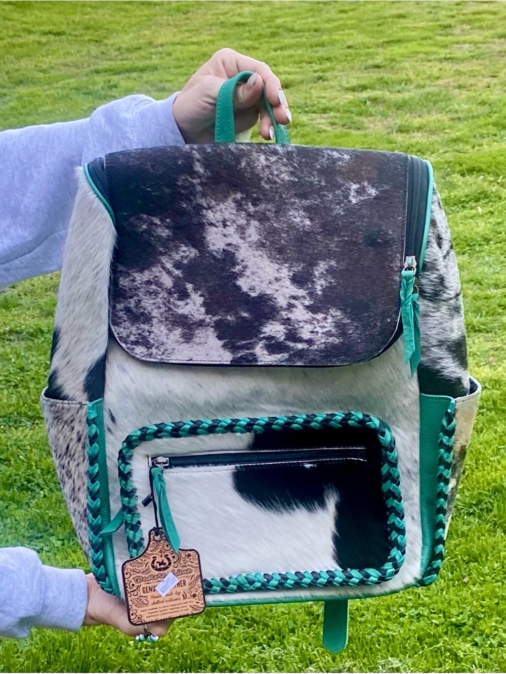 Genuine Western Backpack 🌵 Turquoise Trim w/beautiful Cowhide